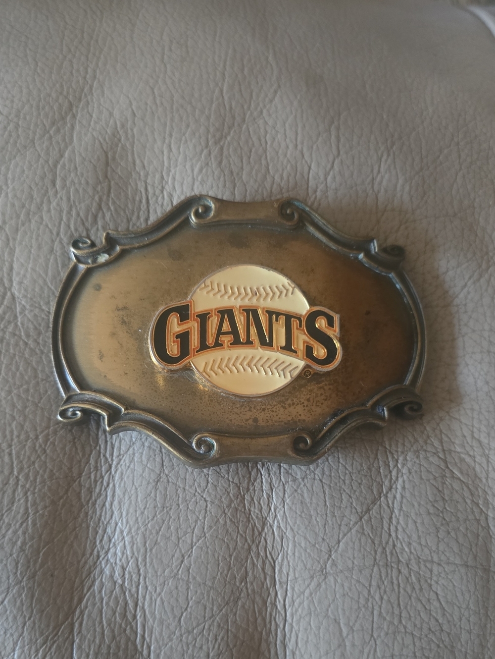 Vintage 1978 SF Giants Decorative Belt Buckle in Brass and Cream Accent